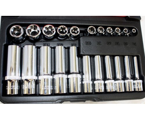 22 PC 1/4" & 3/8" DR. FEMALE TORX SOCKET SET PRO.